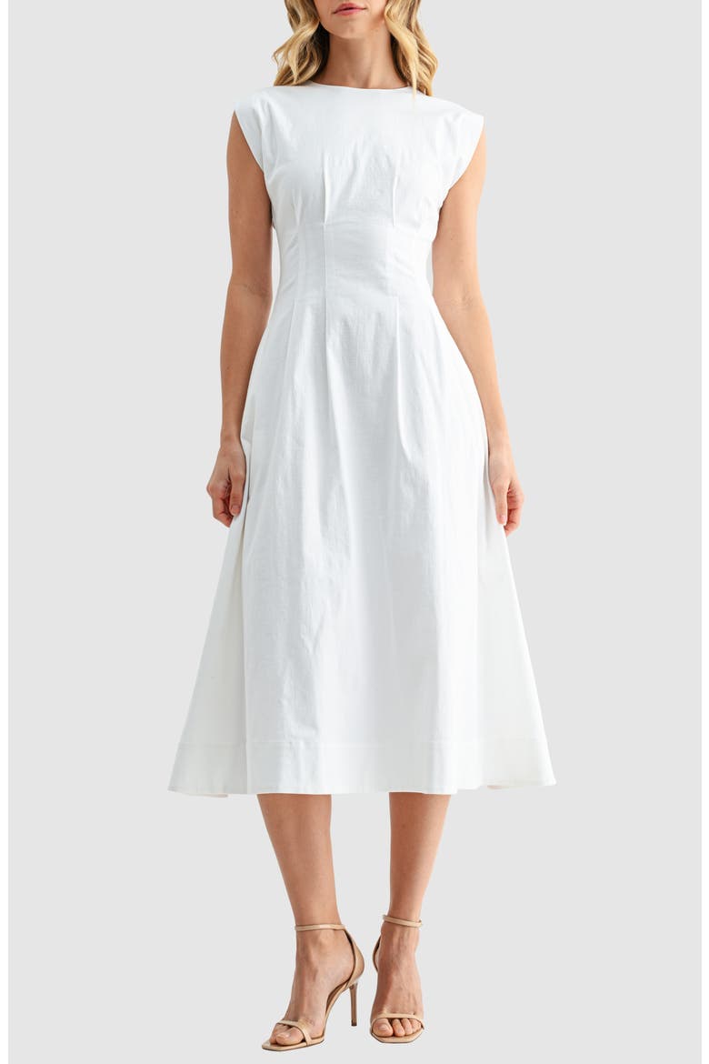Cinched Midi Dress, Main, color, WHITE