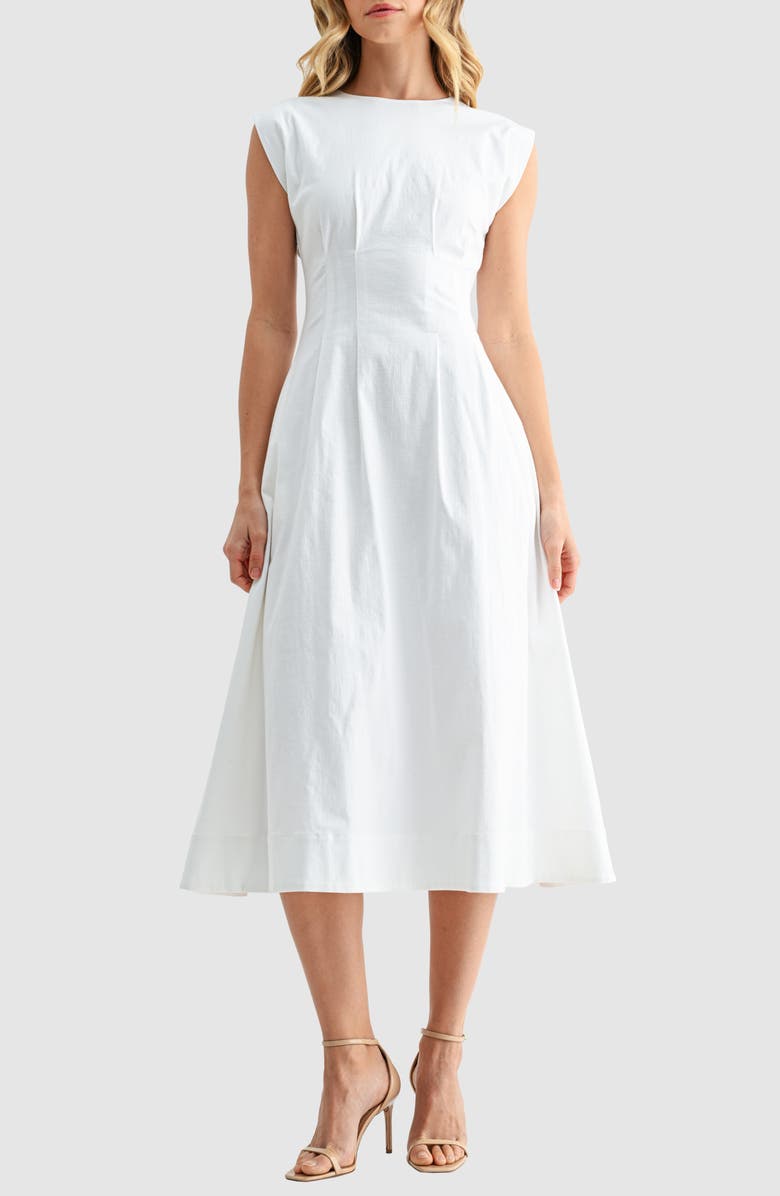 Mila Mae Cinched Midi Dress, Main, color, White