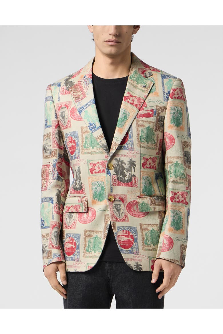 Printed Linen Blazer Gigolo Fit Men, Main, color, multicolor