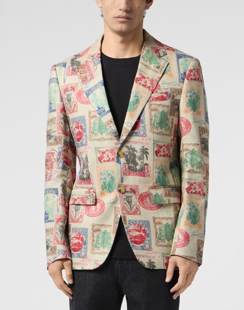 Printed Linen Blazer Gigolo Fit Men