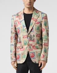 BILLIONAIRE Printed Linen Blazer Gigolo Fit Men
