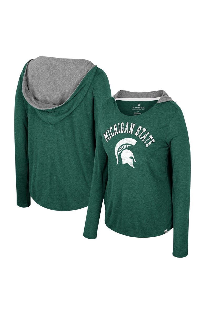 COLOSSEUM Women's Colosseum  Green Michigan State Spartans Distressed Heather Long Sleeve Hoodie T-Shirt, Main, color, Green