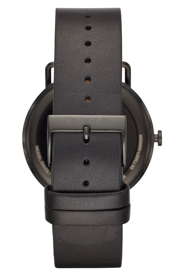 Falster Touchscreen Leather Strap Smart Watch, 42mm, Alternate, color, BLACK