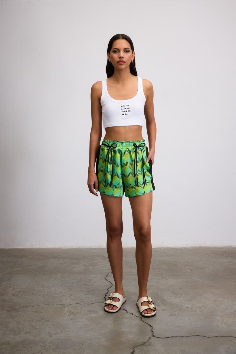 Jett Polka Dot Elastic Wasited Shorts With Bow Details, Alternate, color, Green