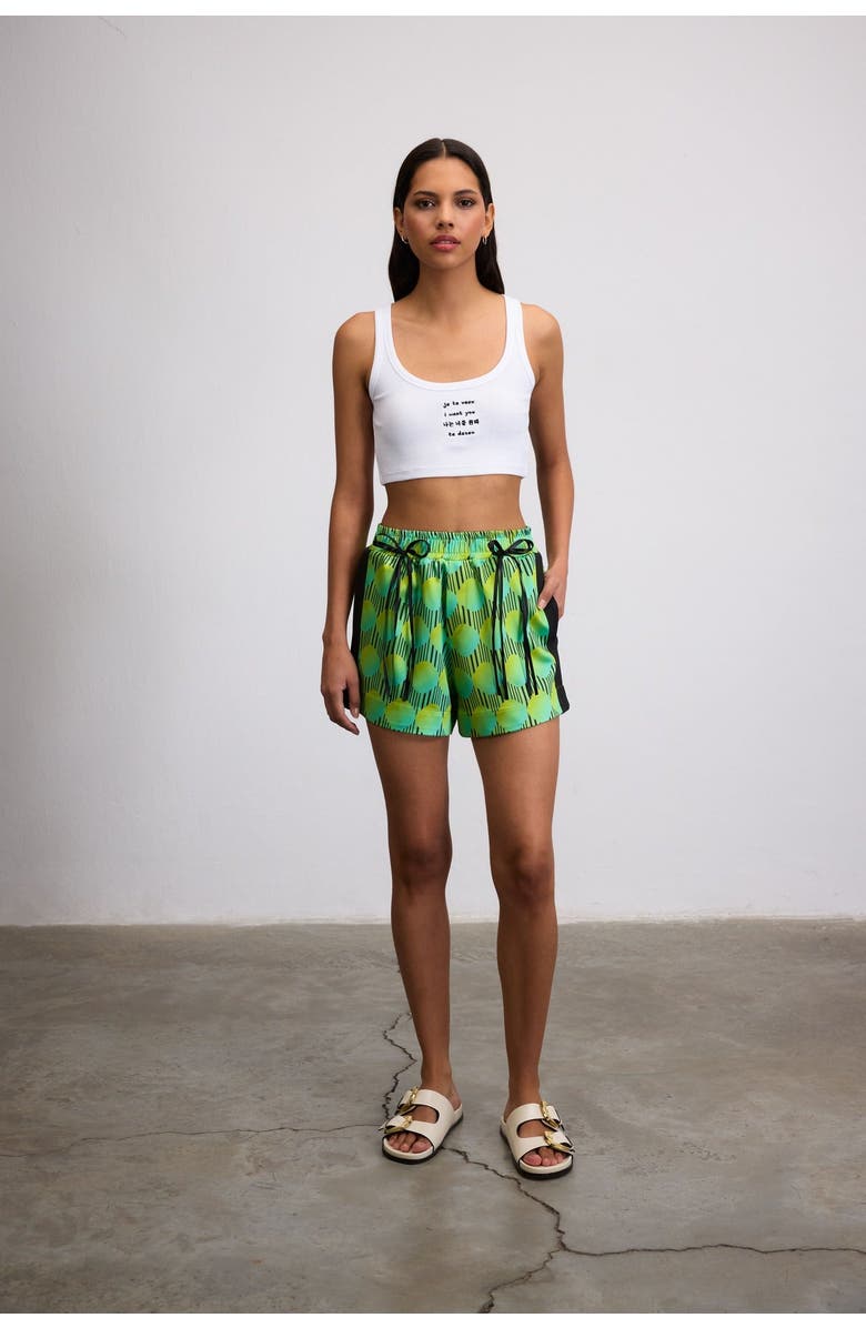 Je Te Veux Jett Polka Dot Elastic Wasited Shorts With Bow Details, Alternate, color, Green