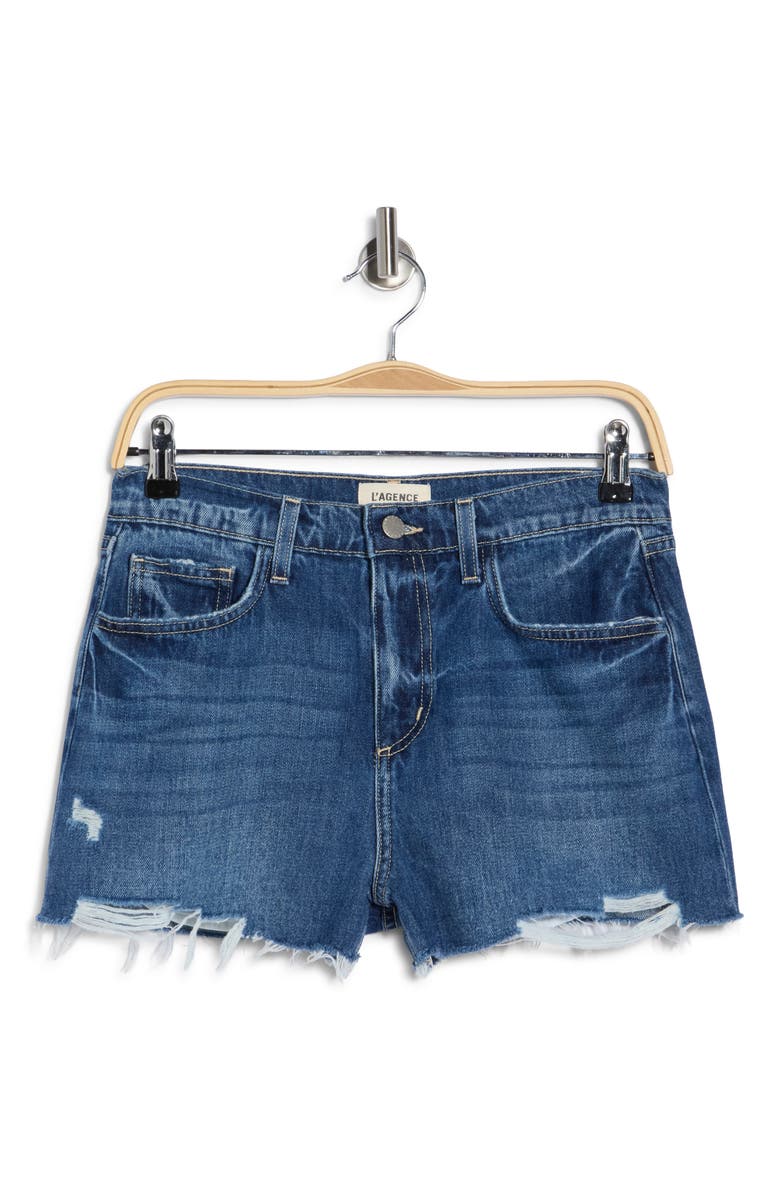L'AGENCE Clark High Waist Denim Cutoff Shorts, Alternate, color, Brentwood Destruct