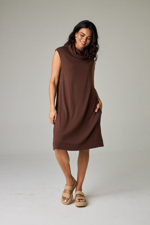 Eavolu Kakadu Eco-luxe Rib Sleeveless Funnel Neck Tunic/dress In Brown