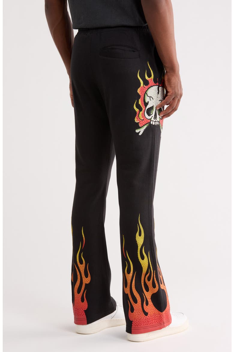 Skull Flames Bootcut Sweatpants, Alternate, color, BLACK