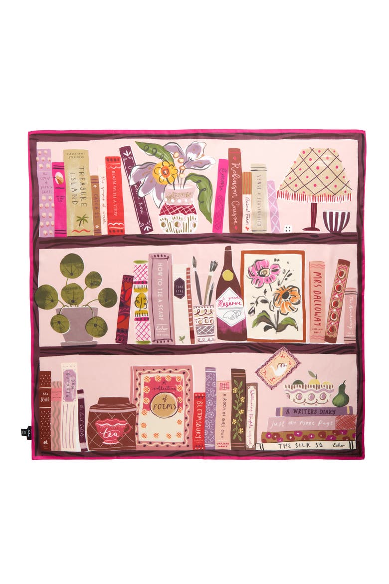 Bookworm Silk Square Scarf, Alternate, color, DUSTY ROSE