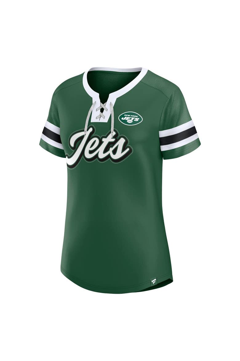 Women's Fanatics  Green New York Jets True Catch Iconic Rhinestone Bling Athena Lace-Up T-Shirt, Alternate, color, Green