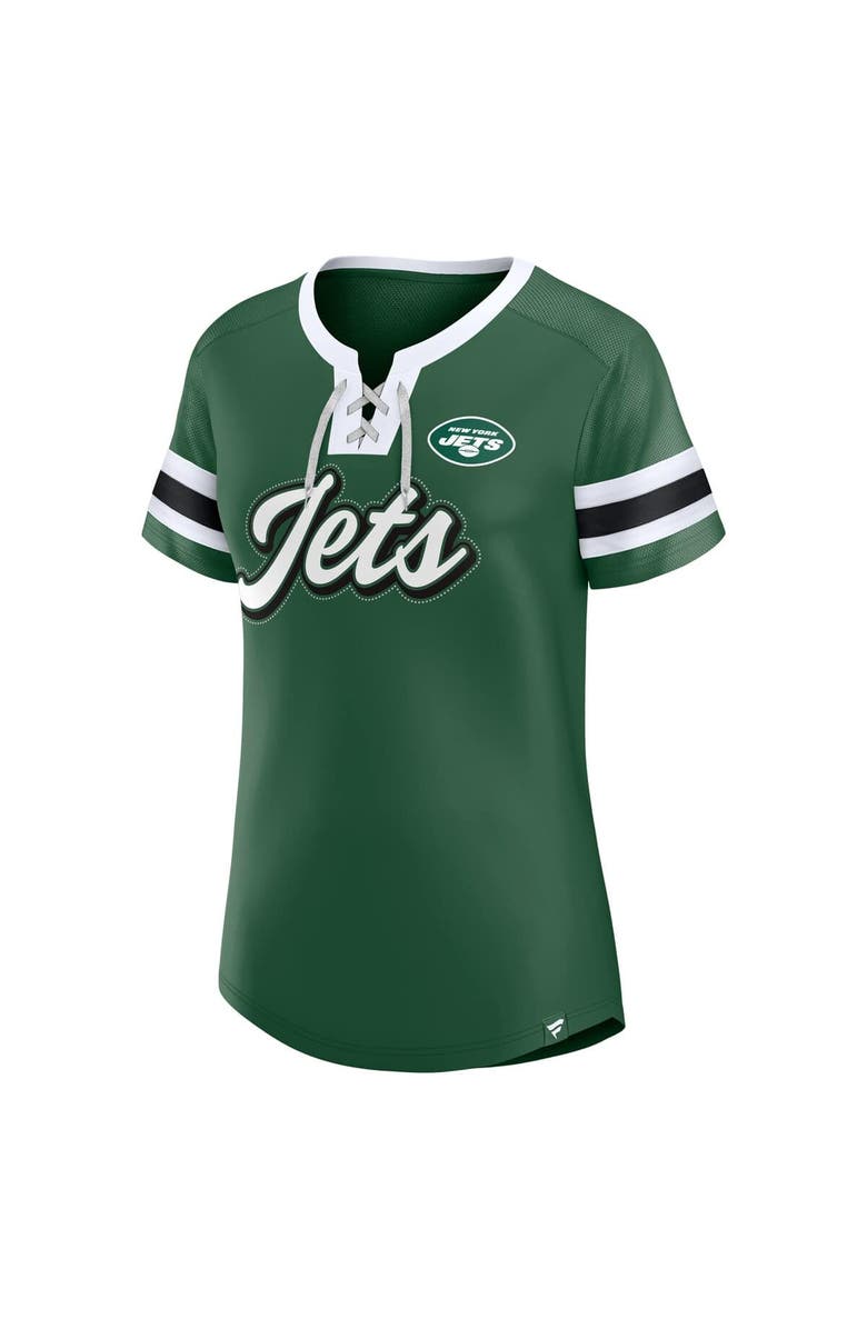 FANATICS Women's Fanatics  Green New York Jets True Catch Iconic Rhinestone Bling Athena Lace-Up T-Shirt, Alternate, color, Green