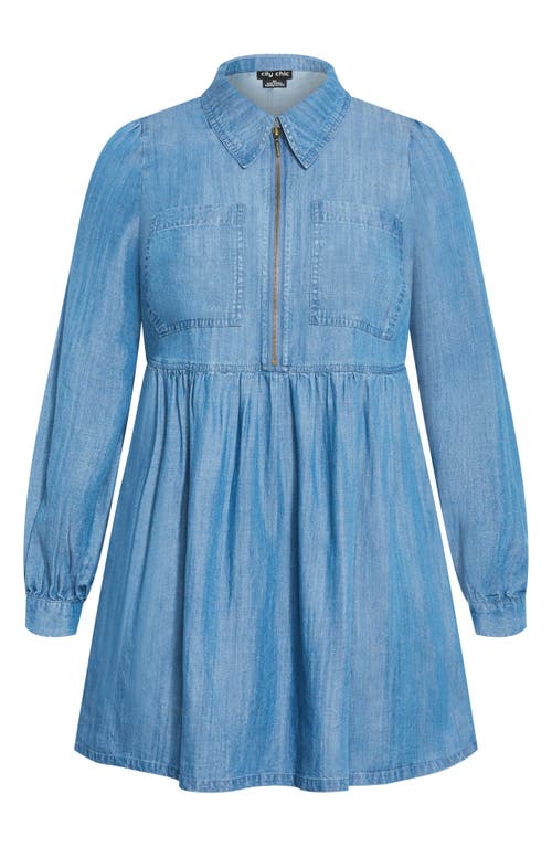 City Chic Brayden Long Sleeve Denim Minidress In Blue