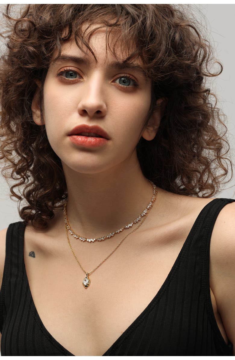 Classicharms T Shape Zirconia Tennis Choker Necklace, Alternate, color, Gold