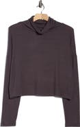 Renee C Cowl Neck Long Sleeve Brushed Knit Crop Top