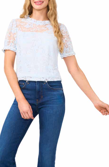 CeCe Puff Sleeve Floral Lace Blouse