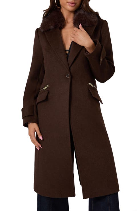 Karole Faux Fur Collar Wool Blend Coat