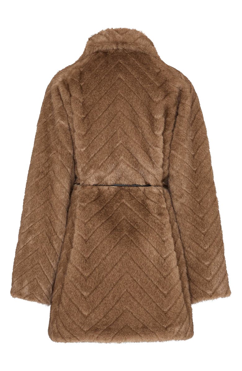 Milly Dayna Chevron Faux Fur Coat, Alternate, color, Brown