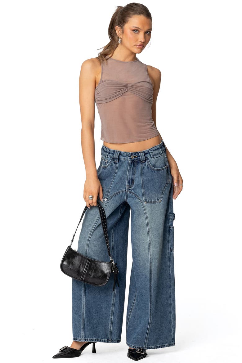 Erica Sheer Sleeveless Gathered Bodice Top, Alternate, color, BROWN