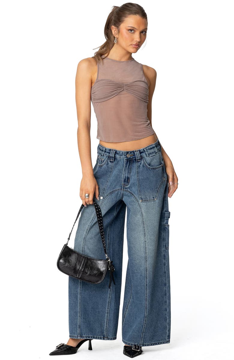 EDIKTED Erica Sheer Sleeveless Gathered Bodice Top, Alternate, color, Brown