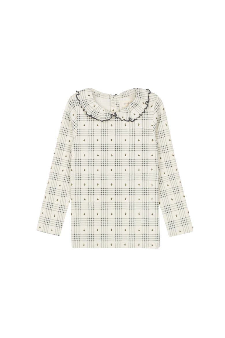 Cotton Floral Plaid Collection - Ruffle Neck Tee, Main, color, Ivory/Blue