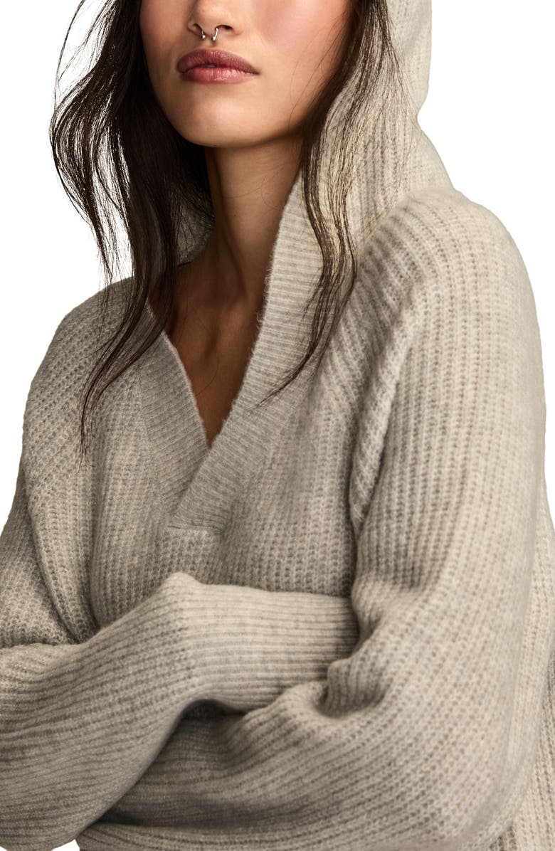 Lucky Brand Cloud Soft V-Neck Sweater Hoodie, Alternate, color, Light Heather Gray