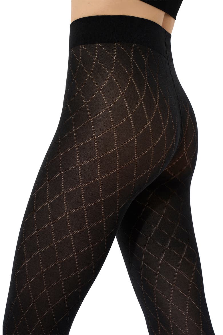 Diamond Pattern Tights, Alternate, color, BLACK