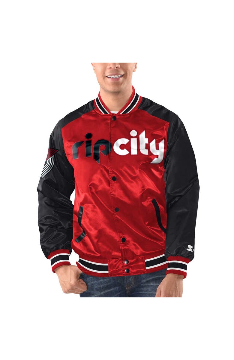 STARTER Men's Starter Red/Black Portland Trail Blazers Renegade Satin Full-Snap Varsity Jacket, Alternate, color, Red