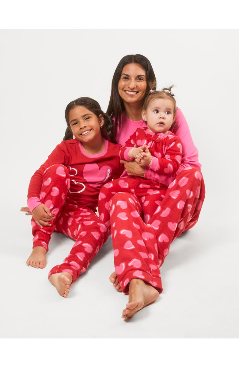 Leveret Footed Fleece Printed Matching Family Holiday Pajamas, Alternate, color, Heart