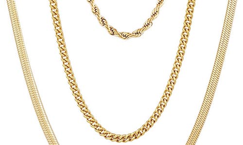 Adornia Tarnish Resistant 18k Gold Plated Set Of 3-chain Necklaces In Gold