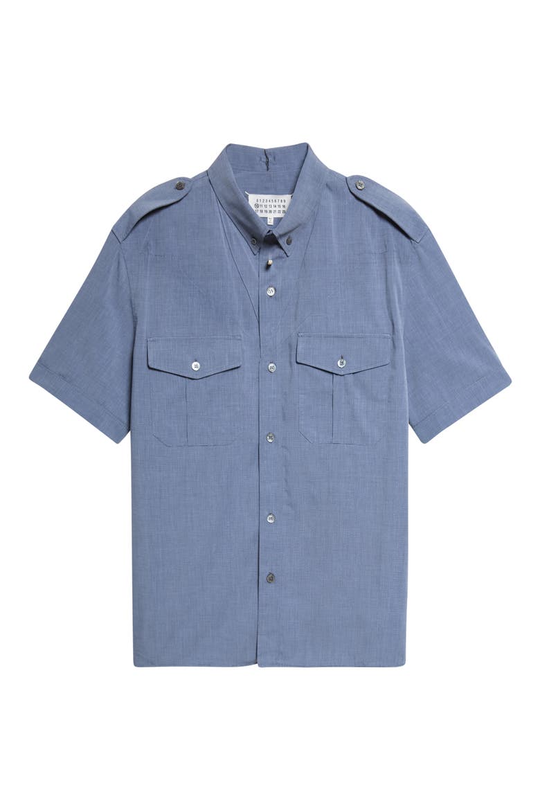 Foldable Short Sleeve Button-Down Shirt, Main, color, BLUE