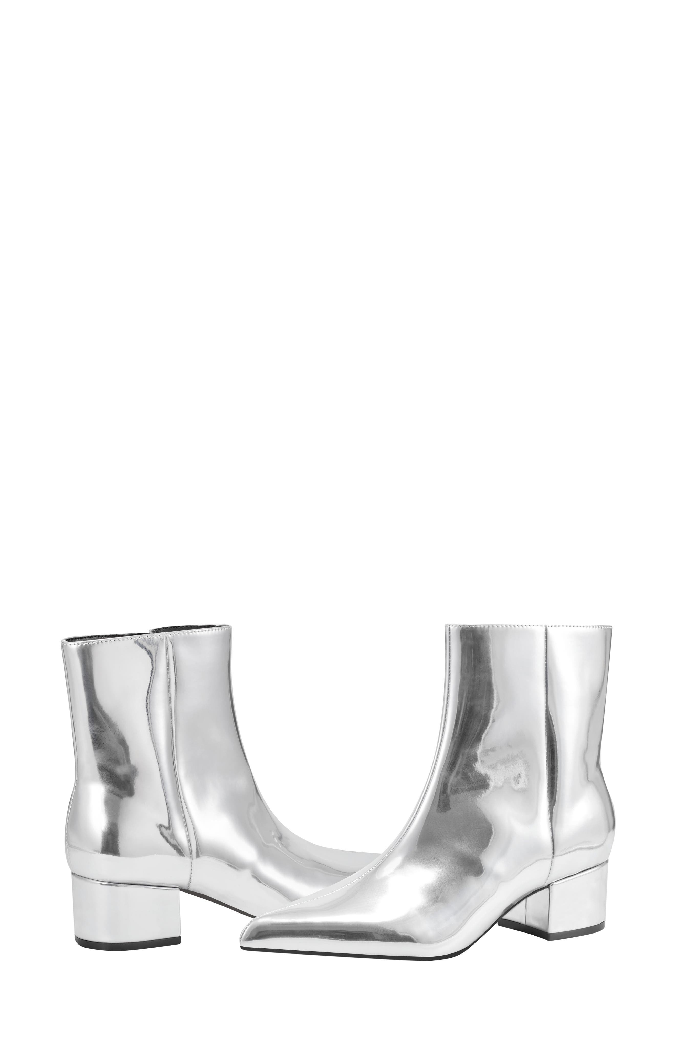 Marc Fisher Block Heel Bootie, Alternate, color, Silver