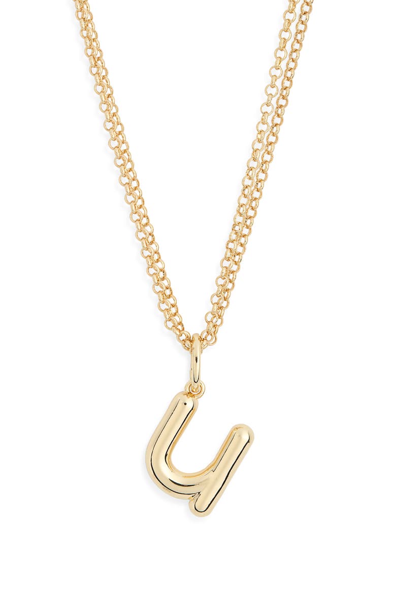 Lowercase Initial Bubble Pendant Necklace, Alternate, color, U- GOLD