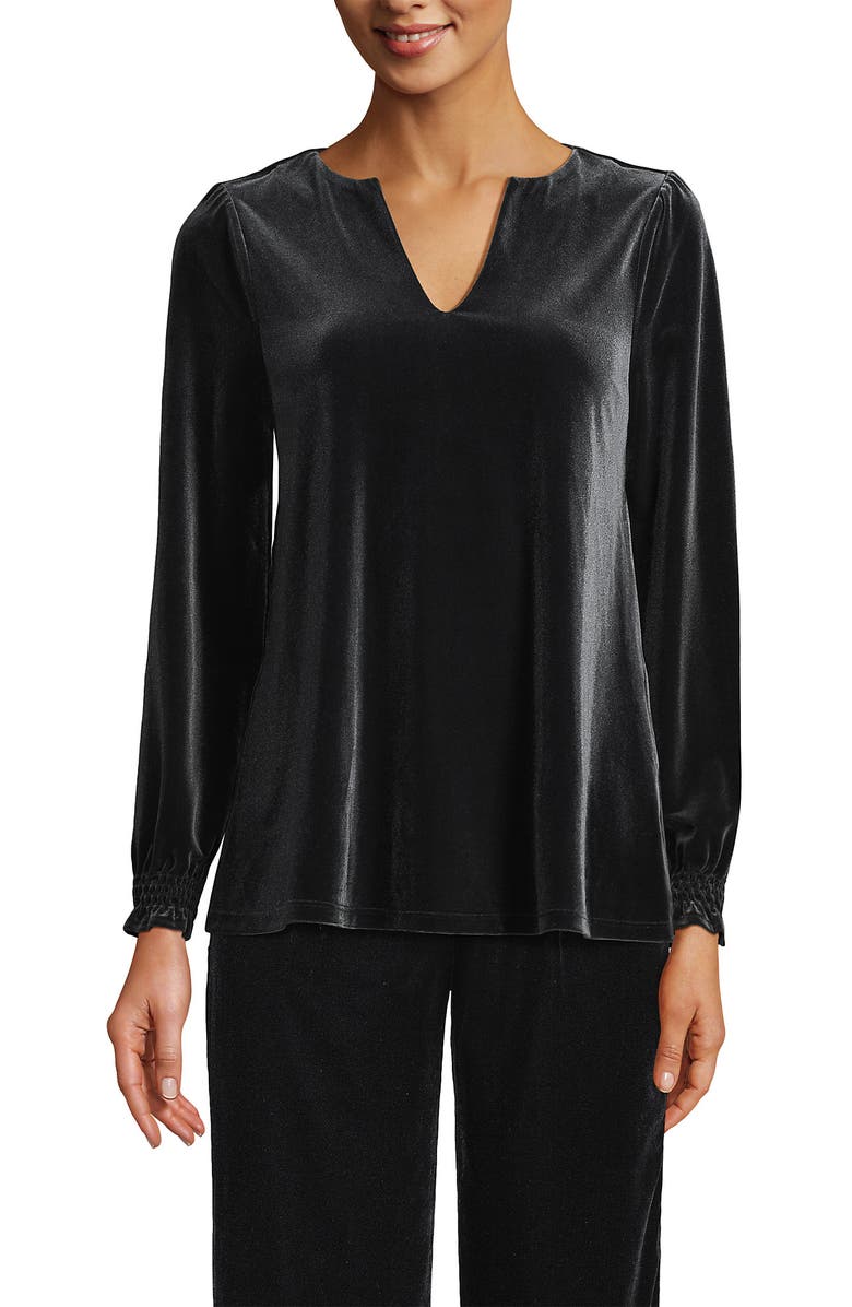 Lands' End Long Sleeve Velvet Blouse, Main, color, Black