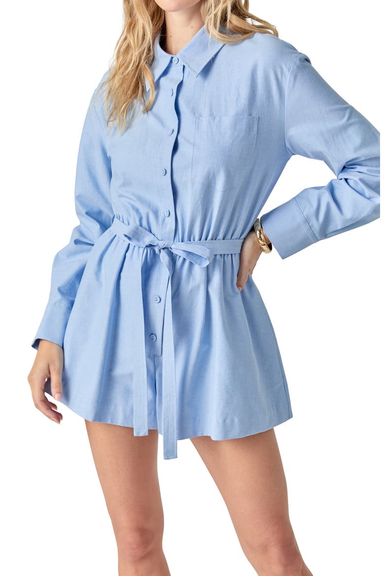 Long Sleeve Oxford Cotton Romper, Alternate, color, POWDER BLUE