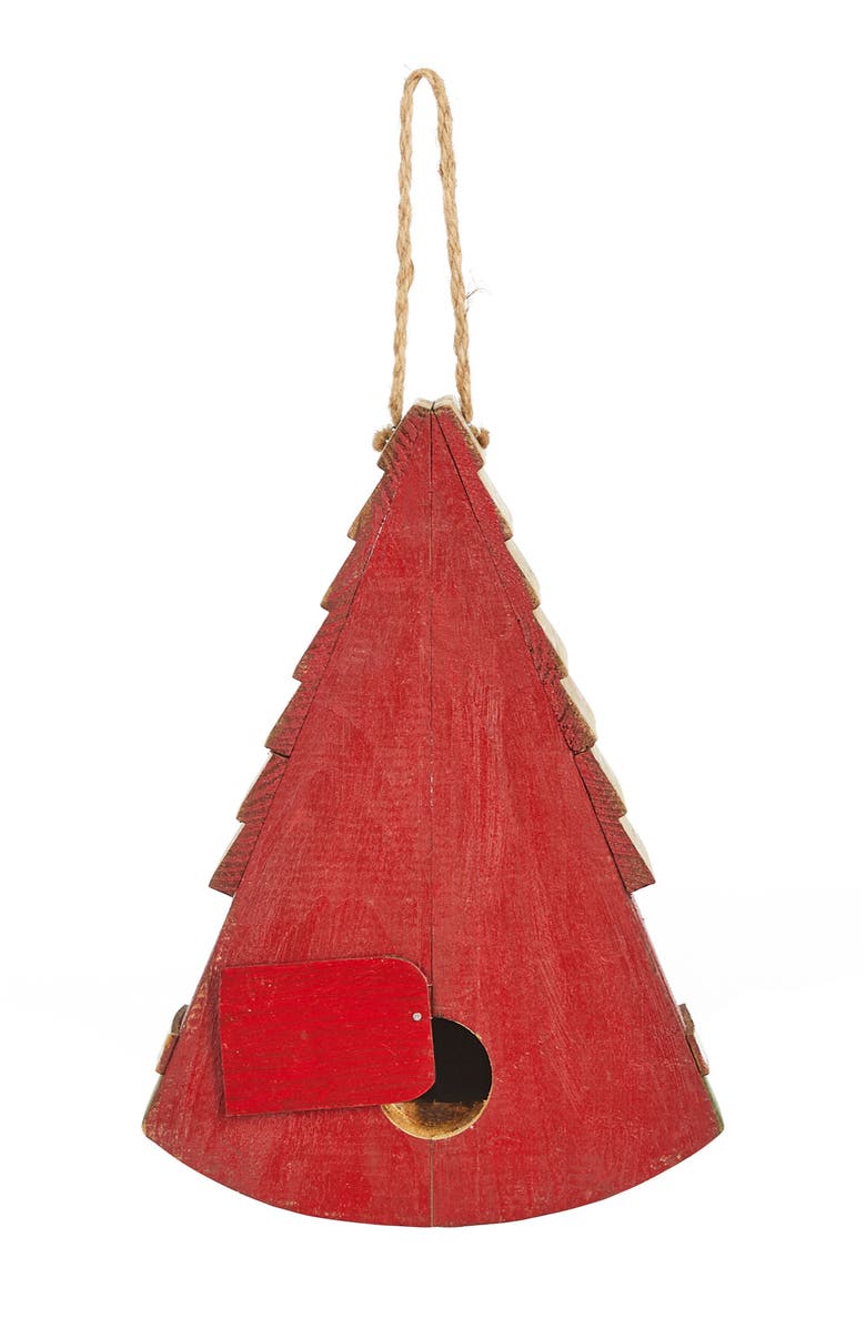 Glitzhome 11"H Distressed Solid Wood Watermelon Birdhouse, Alternate, color, Red
