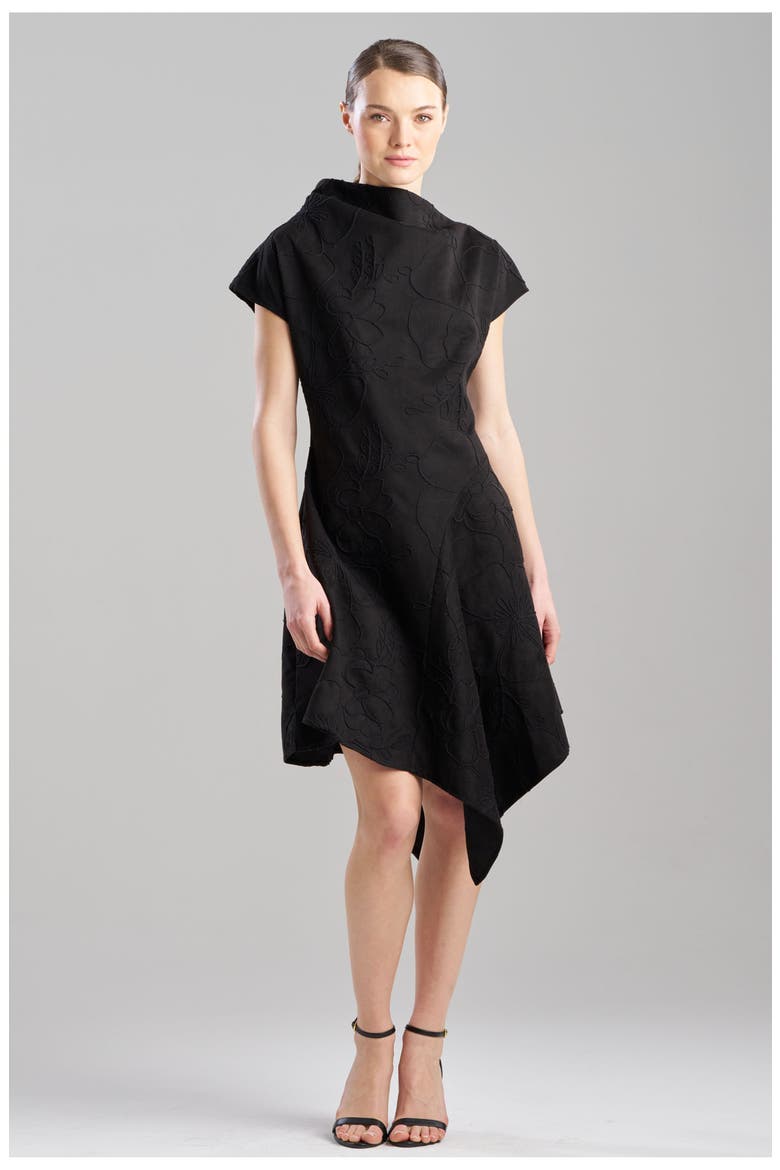 Embroidered Faux Suede Assymetric Hem Dress, Main, color, BLACK