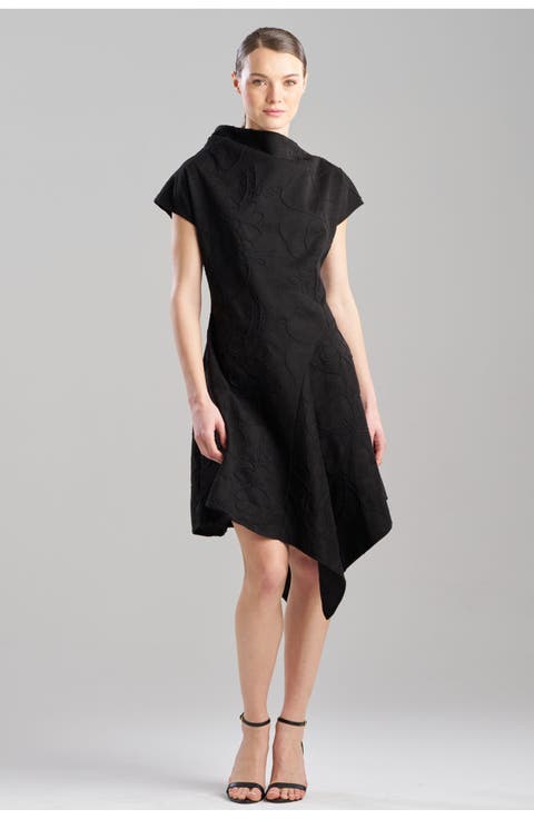 Embroidered Faux Suede Assymetric Hem Dress
