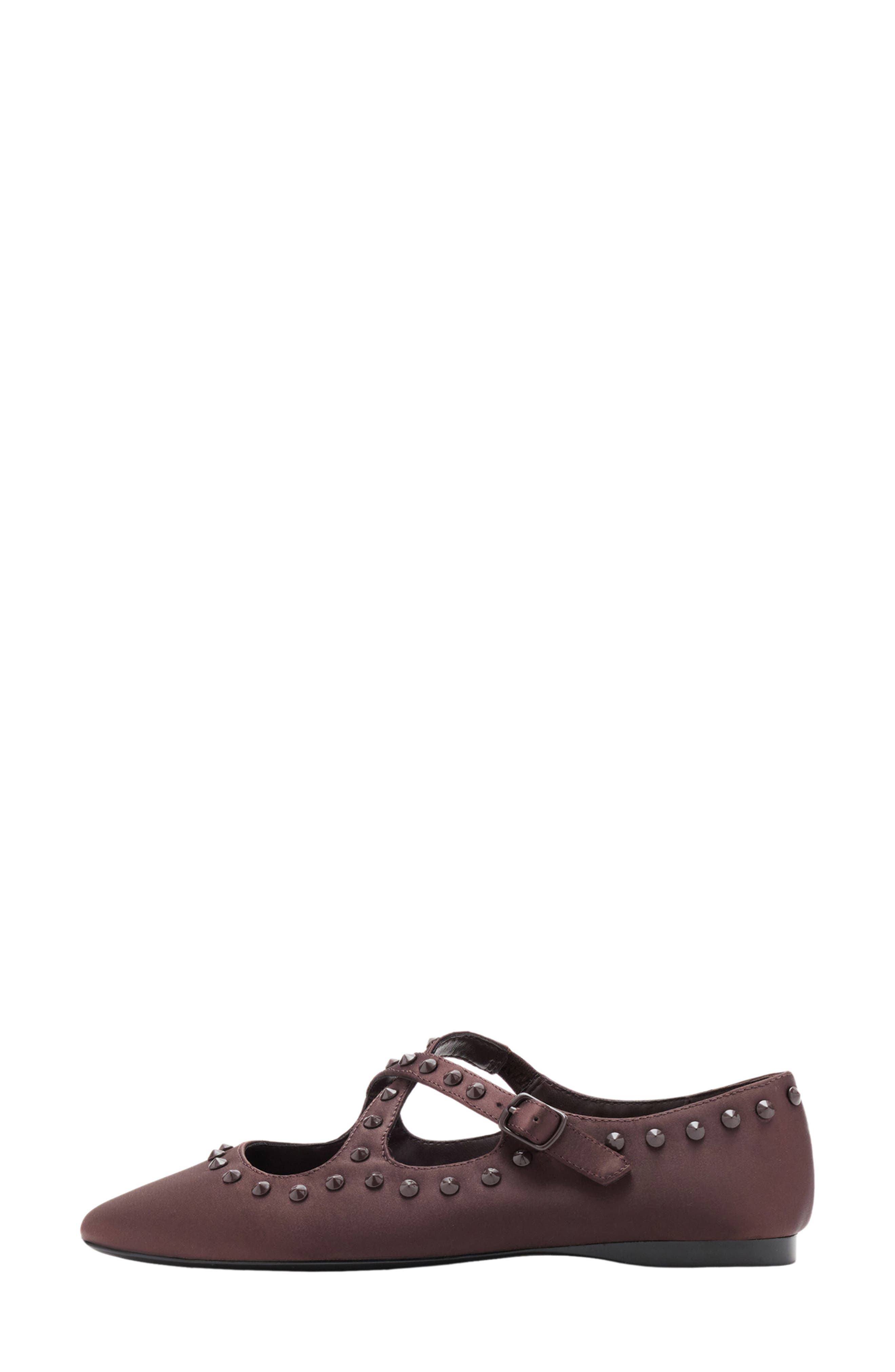 Studded Satin Mary Jane Flat, Alternate, color, CHOCOLATE