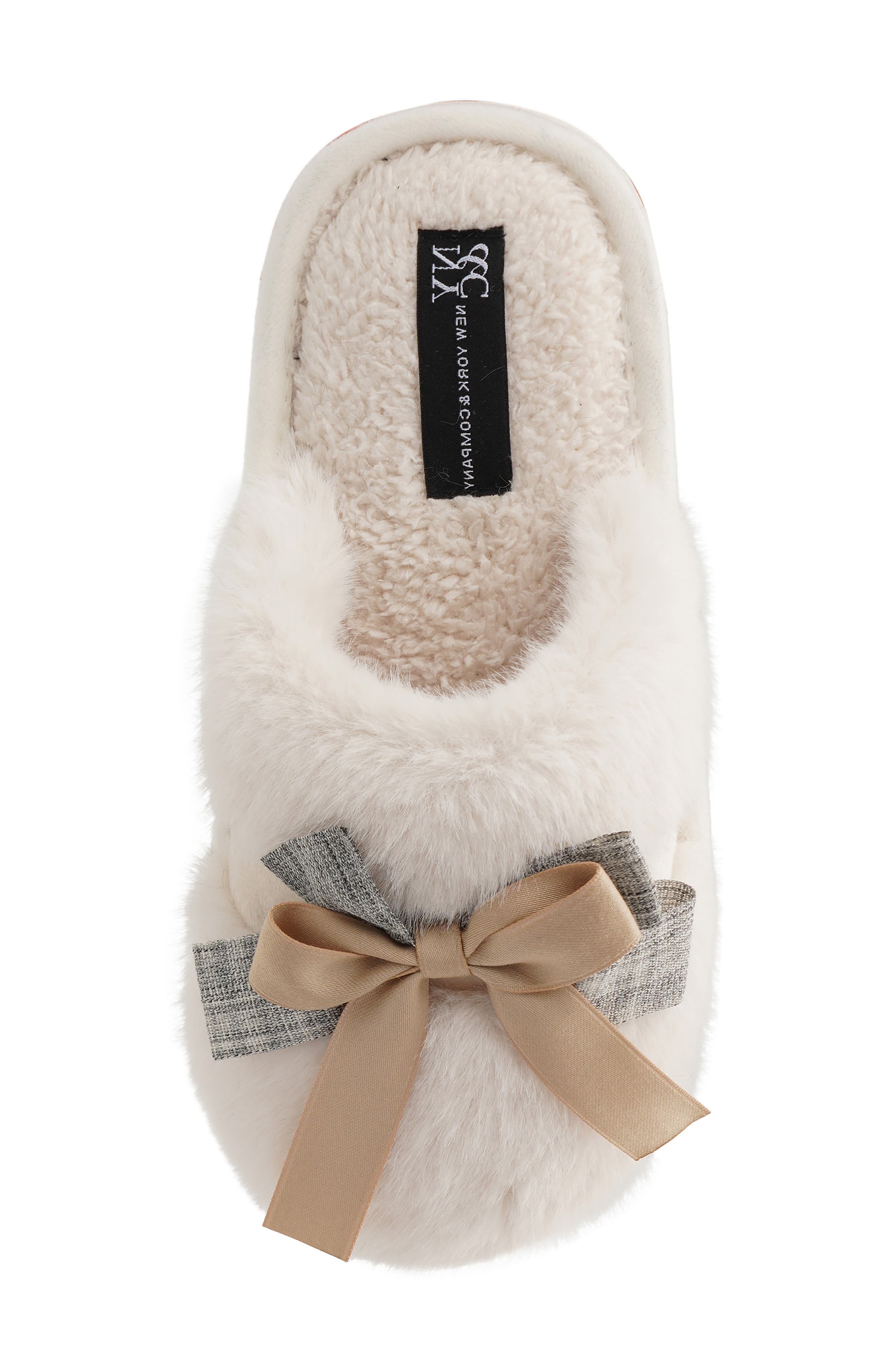 Bow Faux Fur Slipper, Alternate, color, PINK