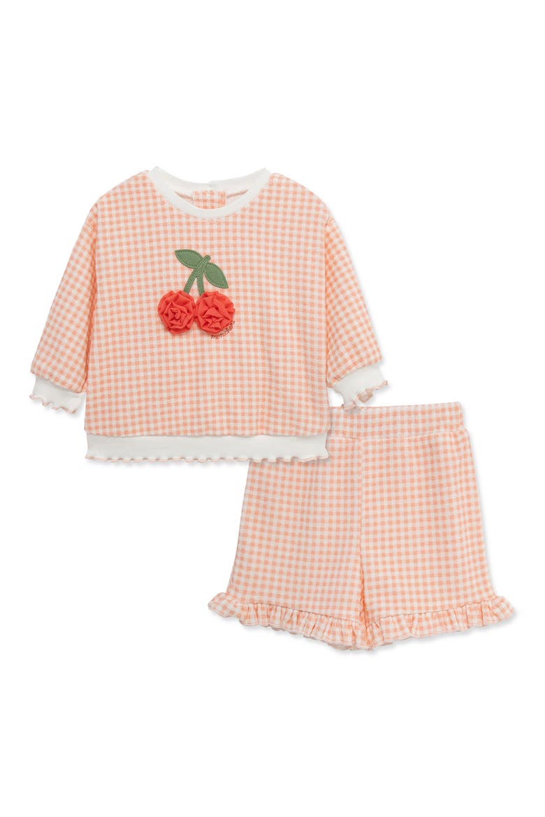 Kids; Cherry Gingham Cotton Blend Top & Shorts Set, Main, color, PINK