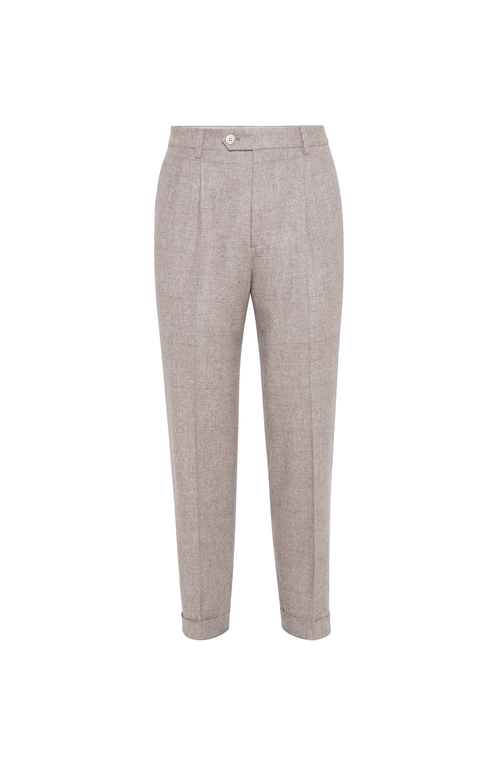 Brunello Cucinelli Straight Trousers With Belt Loops And Cuffed Hem In Brown