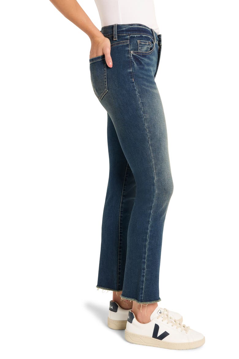 High Waist Raw Hem Flare Leg Jeans, Alternate, color, AEGEAN