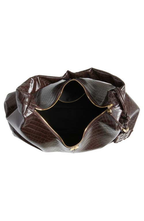 Ganni Xxl Bou Croc Embossed Hobo Bag In Brown