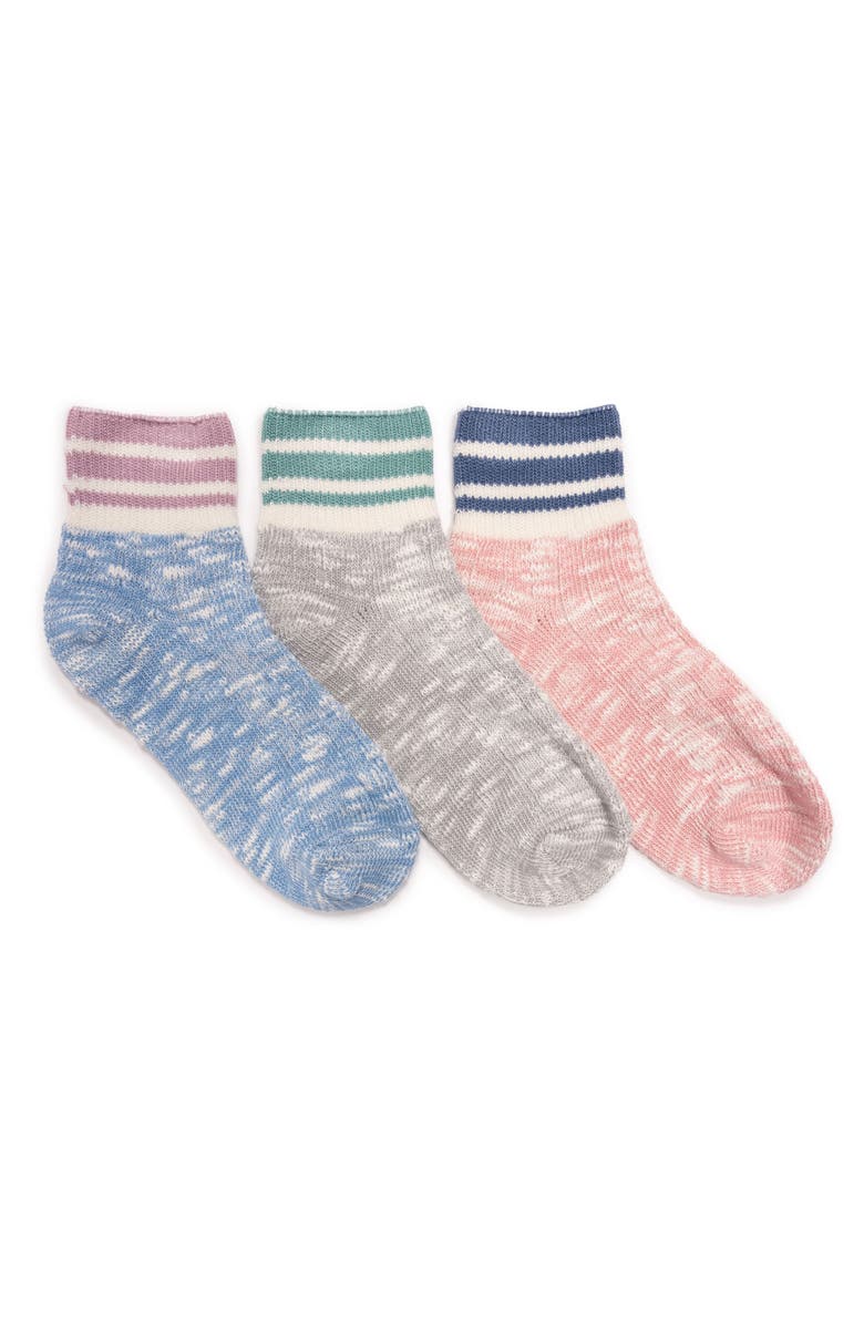 MUK LUKS Women's Rib Cuff Mini Crew Socks, 3 Pair Pack, Main, color, Blue/Pink