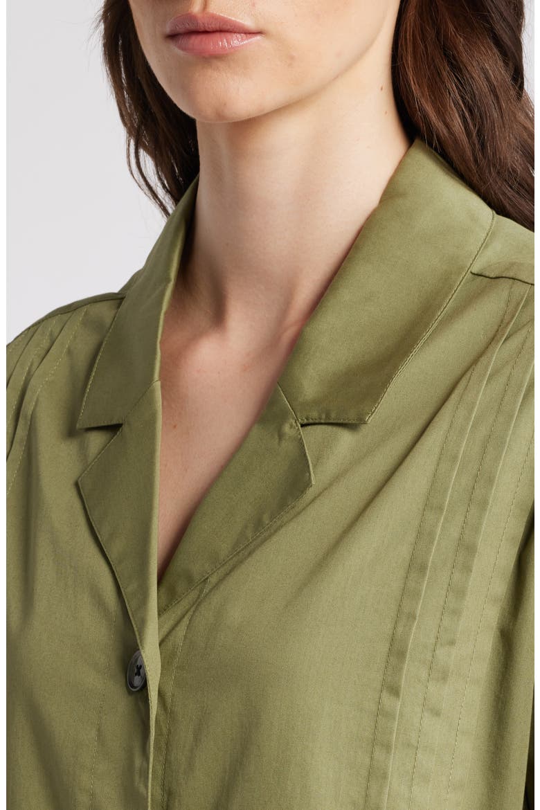 Icara Pleat Detail Button-Up Cotton Shirt, Alternate, color, LODEN GREEN