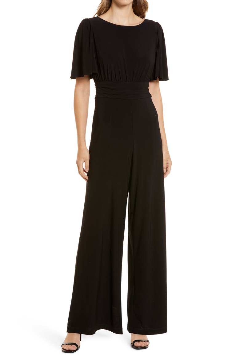 Flutter Sleeve Jersey Jumpsuit, Main, color, BLACK