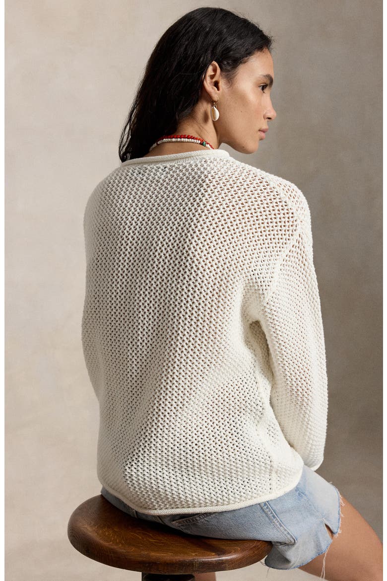 Tonal Flag Mixed Open Stitch Cotton Sweater, Alternate, color, WHITE MULTI