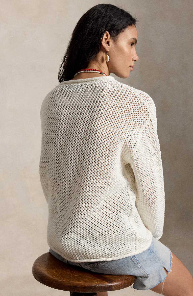 Polo Ralph Lauren Tonal Flag Mixed Open Stitch Cotton Sweater, Alternate, color, White Multi