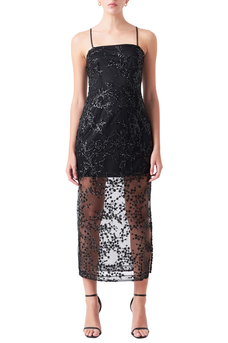 Sequin Midi Dress, Main, color, BLACK