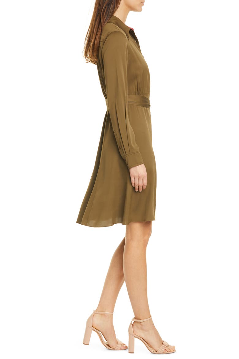 Dory Long Sleeve Stretch Silk Shirtdress, Alternate, color, TERRA